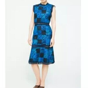 SEA NY Lace Midi Sheath Dress Size 4 Blue/Green/Black